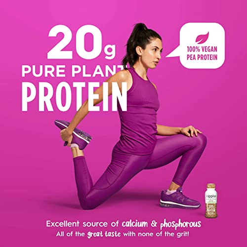 Ripple Vegan Protein Shake | Vanilla | 20g Nutritious Plant Based Pea Protein | Shelf Stable | No GMOs, Soy, Nut, Gluten, Lactose | 12 Oz, 4 Pack