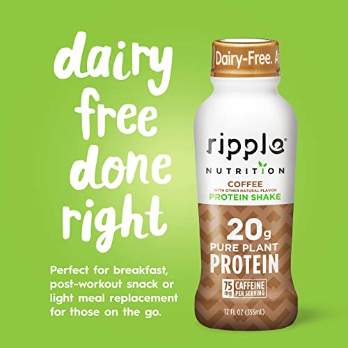 Ripple Vegan Protein Shake | Vanilla | 20g Nutritious Plant Based Pea Protein | Shelf Stable | No GMOs, Soy, Nut, Gluten, Lactose | 12 Oz, 4 Pack