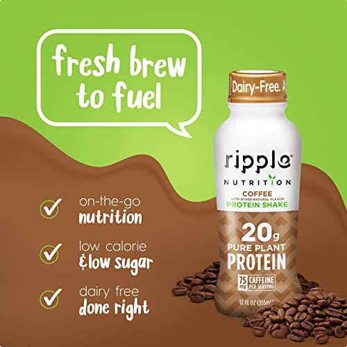 Ripple Vegan Protein Shake | Vanilla | 20g Nutritious Plant Based Pea Protein | Shelf Stable | No GMOs, Soy, Nut, Gluten, Lactose | 12 Oz, 4 Pack