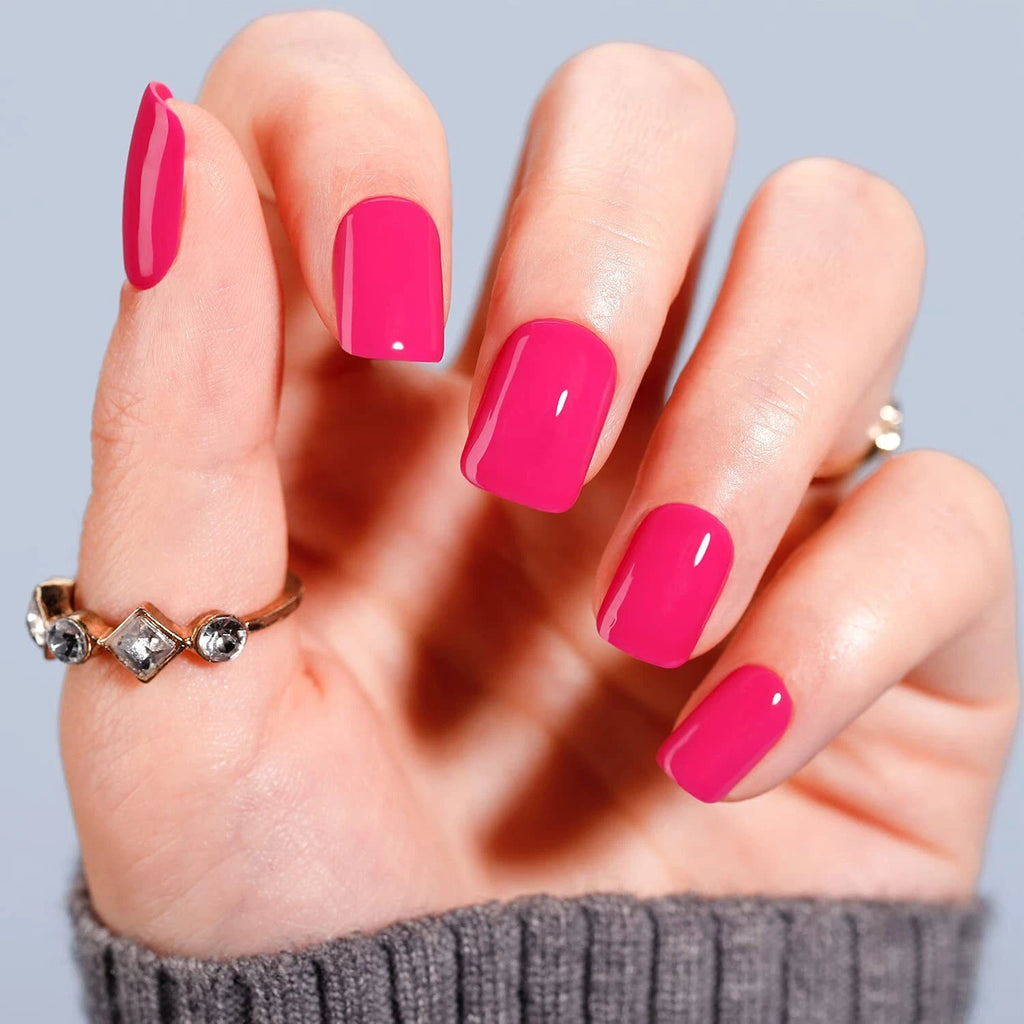 Pink Press On Nails Short Square False Tips Glue On Artificial Fake Nails Set