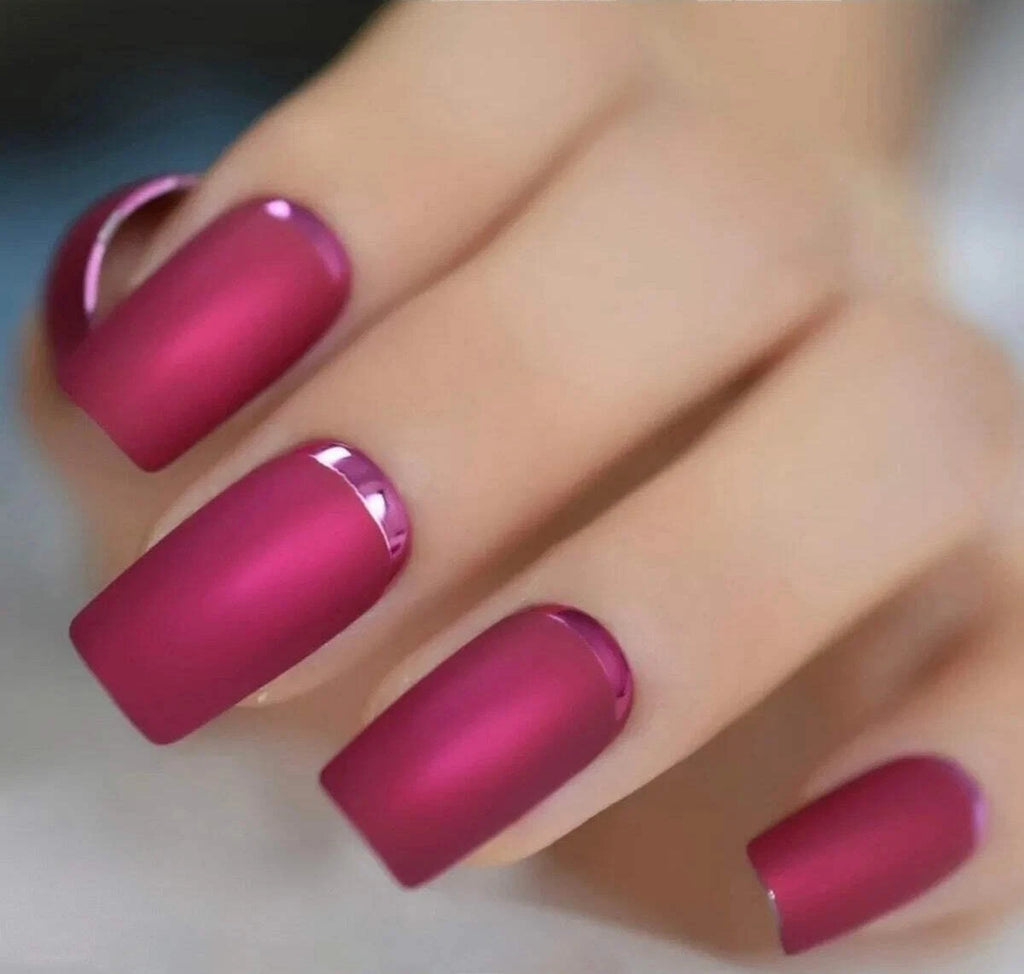 Matte Pink French Press On Nails Long Square False Glue On Tips Fake Nails Set