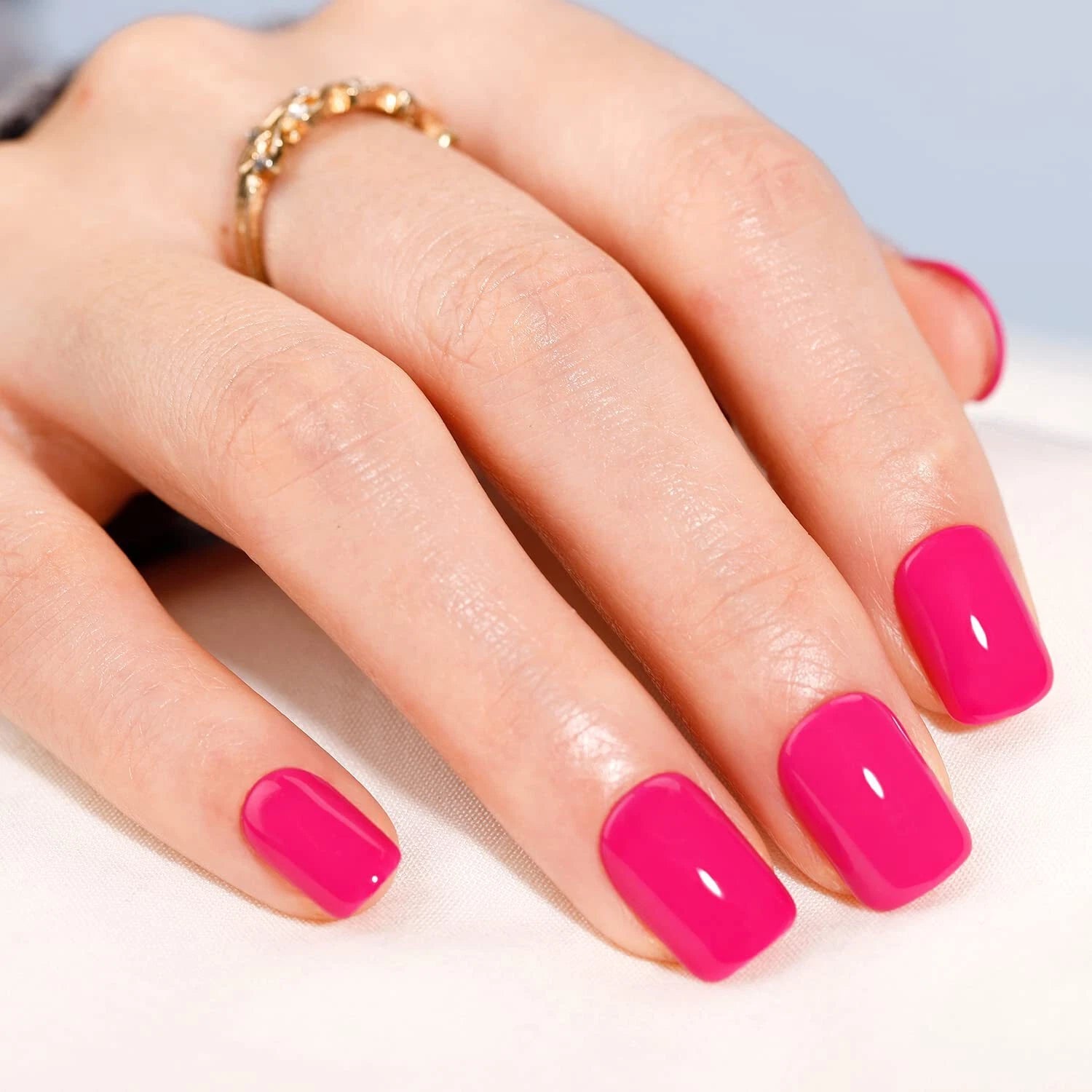 Pink Press On Nails Short Square False Tips Glue On Artificial Fake Nails Set